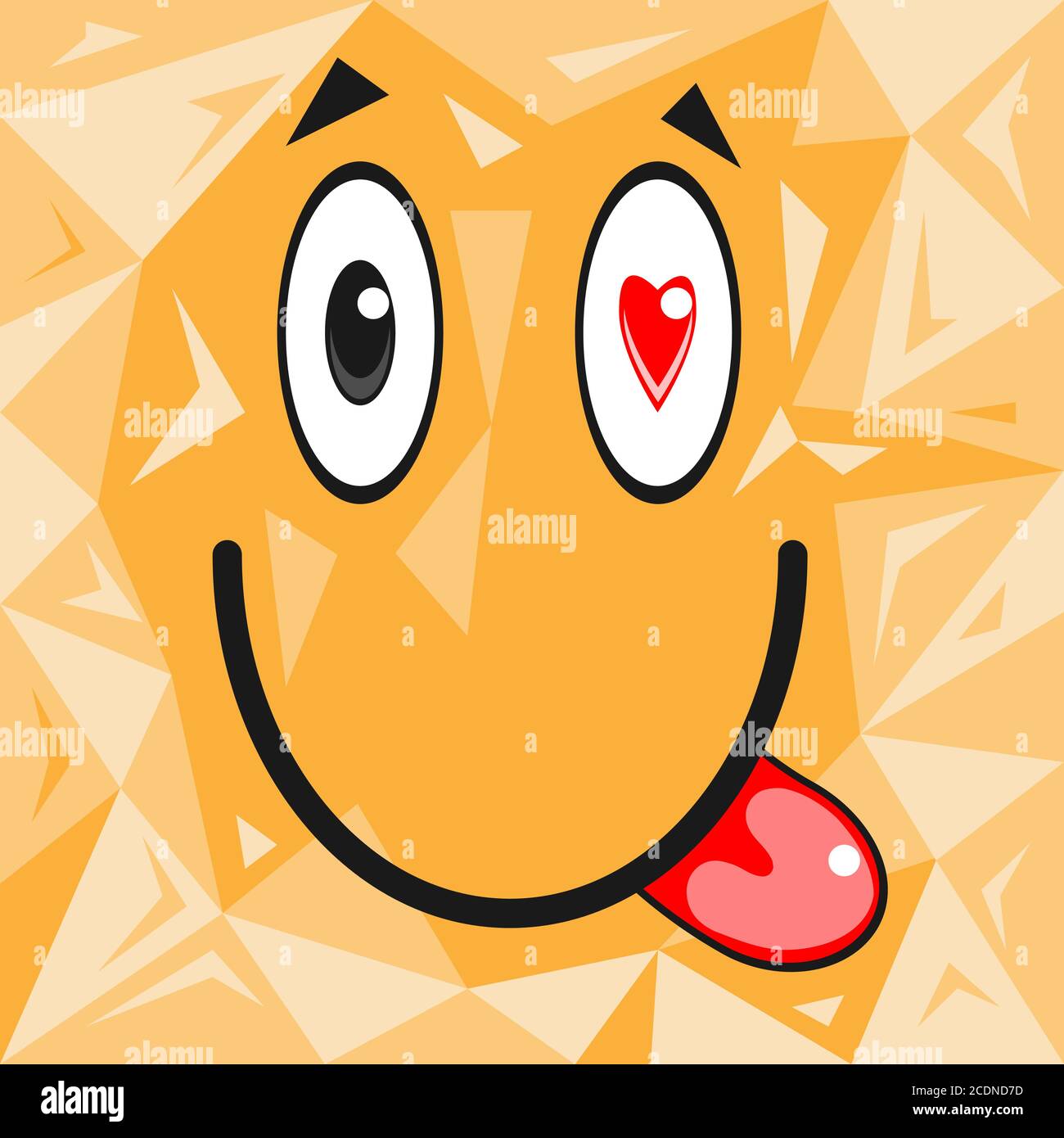Cartoon face with eyes hearts and tongue vector illustration. Stock Vector