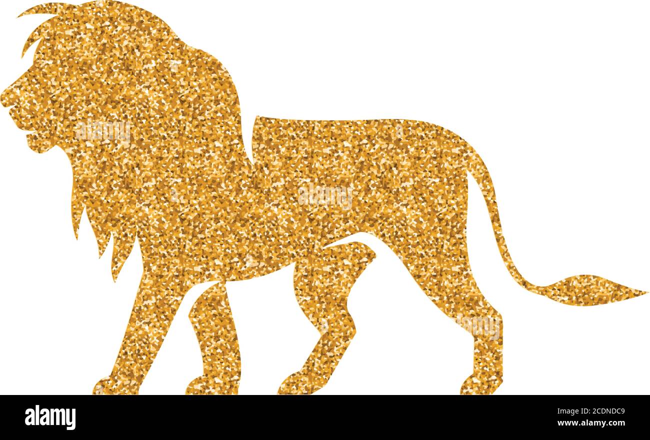 Lion icon in gold glitter texture. Sparkle luxury style vector ...