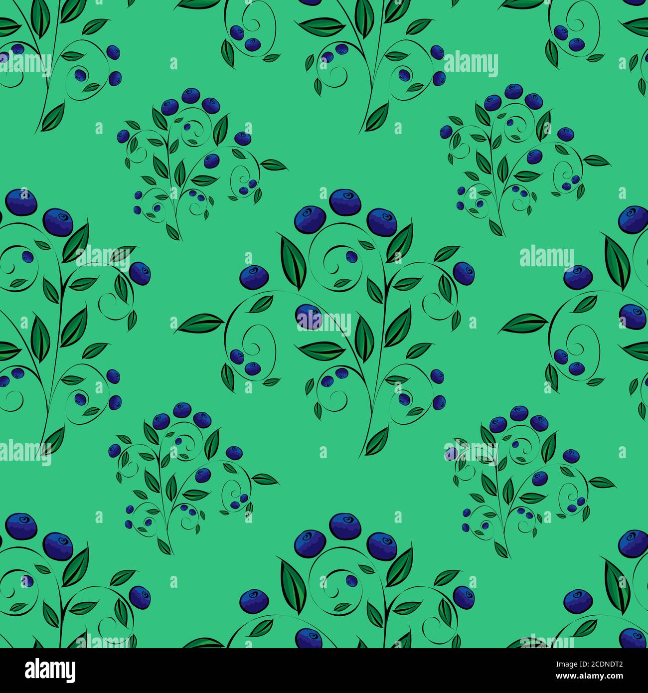 Blue blueberries on a green background seamless pattern Stock Photo - Alamy