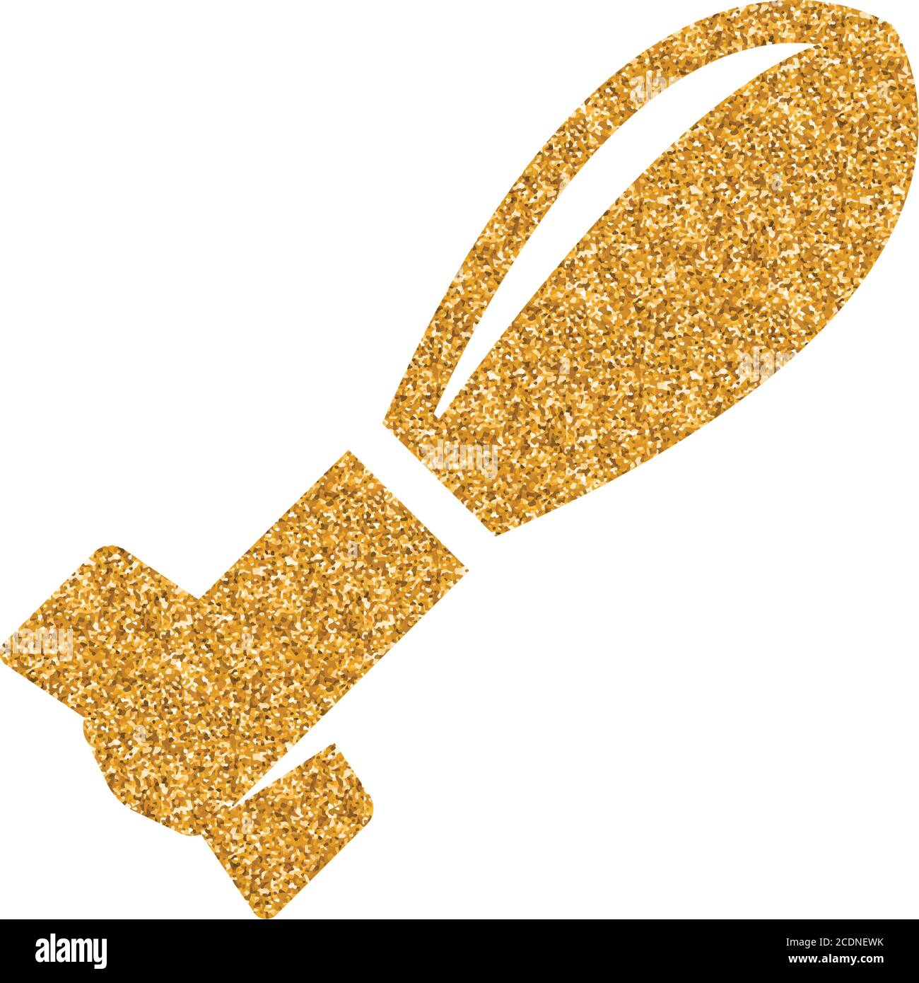 Mortar missile icon in gold glitter texture. Sparkle luxury style vector illustration. Stock Vector