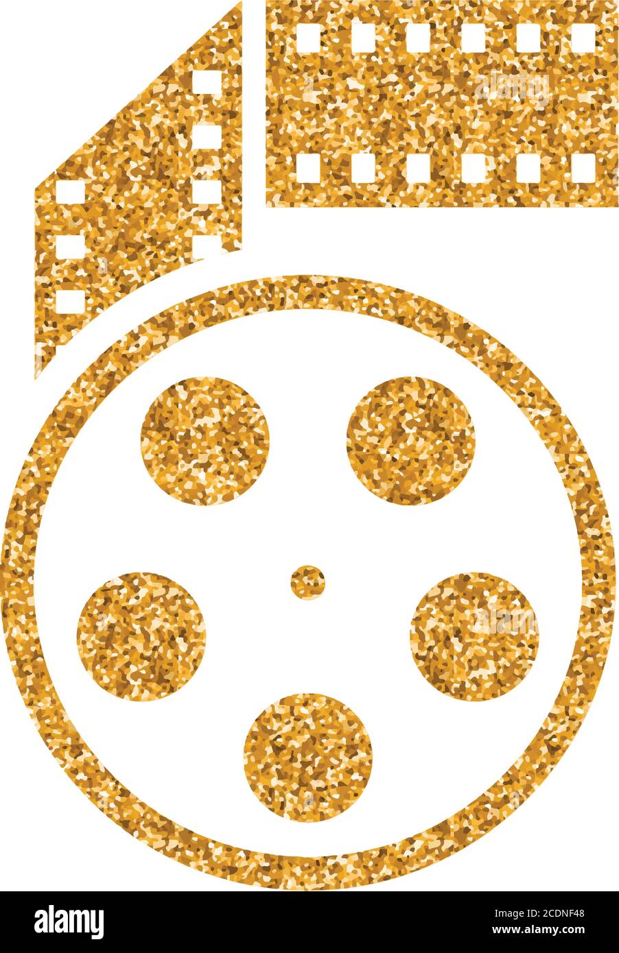 Cinema movie reel icon in gold glitter texture. Sparkle luxury style
