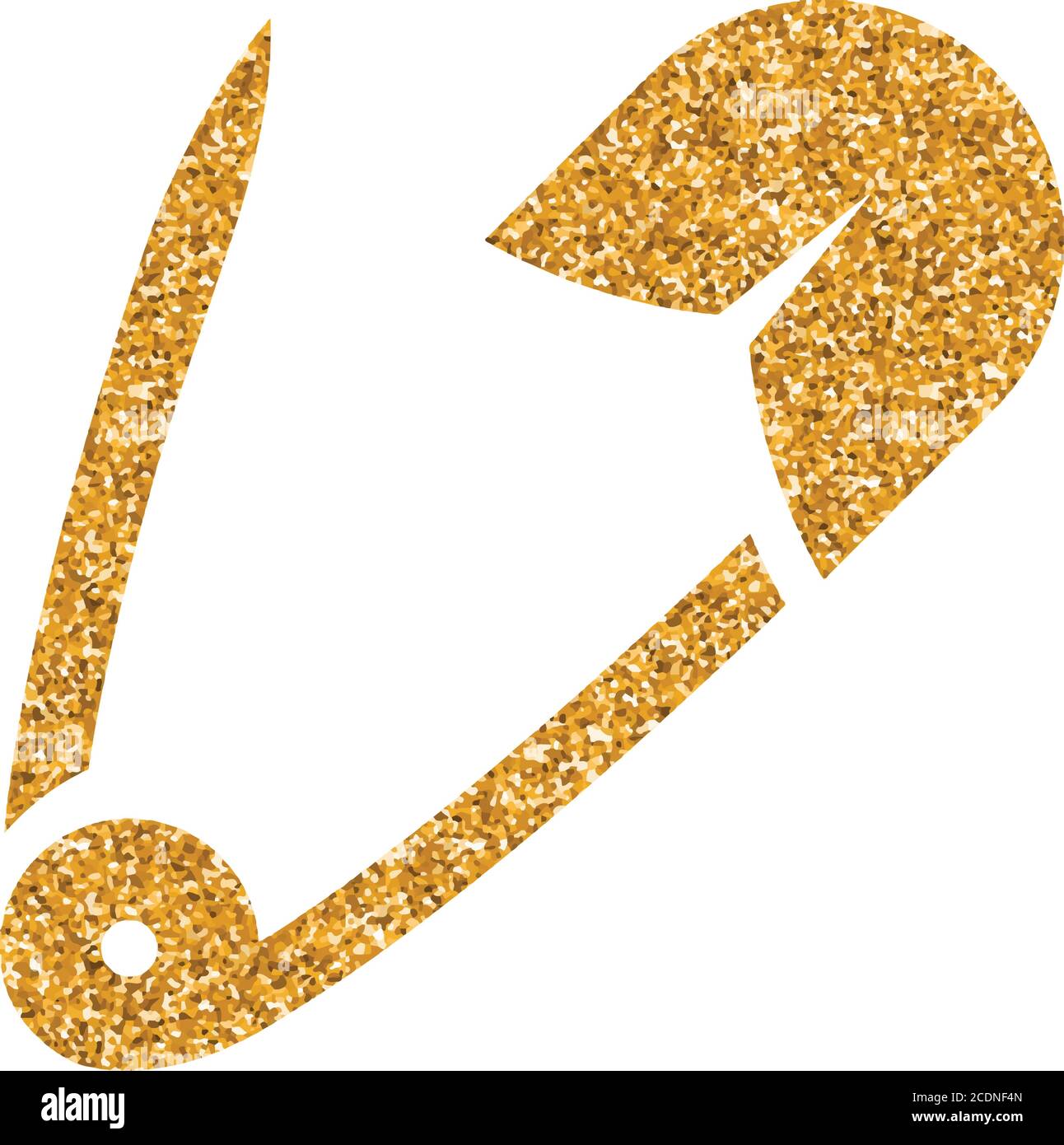Pin icon in gold glitter texture. Sparkle luxury style vector