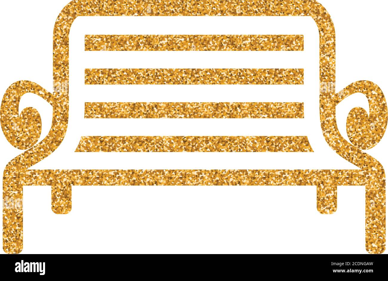 Park bench icon in gold glitter texture. Sparkle luxury style vector illustration. Stock Vector