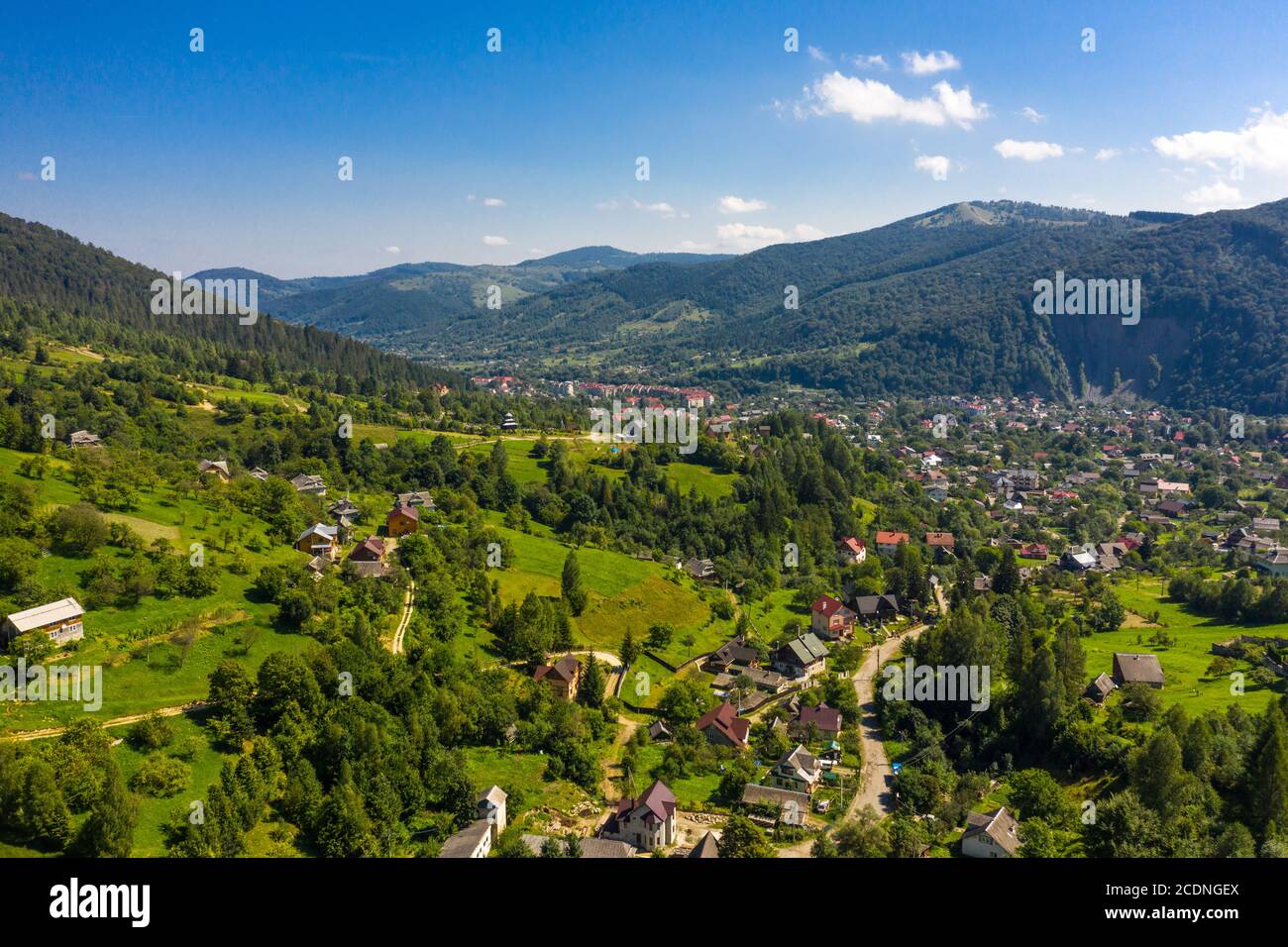 Village in the Mountains aerial view Stock Photo - Alamy