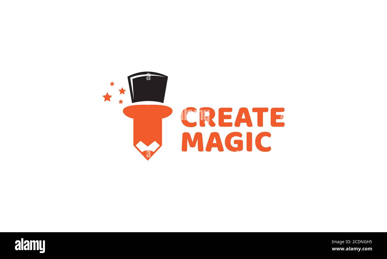 pencil and hat magic  modern logo design Stock Vector