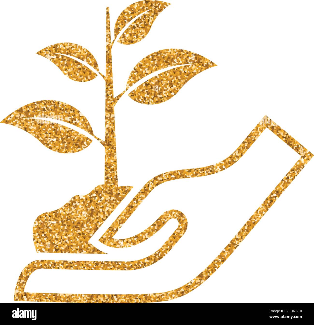 Hand holding tree icon in gold glitter texture. Sparkle luxury style ...