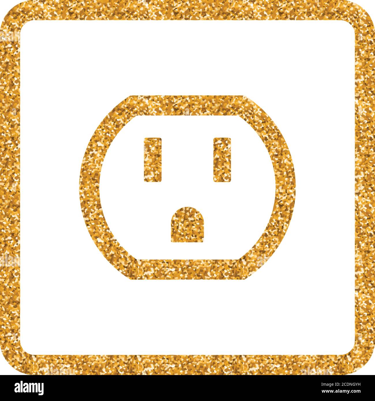Electrical outlet icon in gold glitter texture. Sparkle luxury style