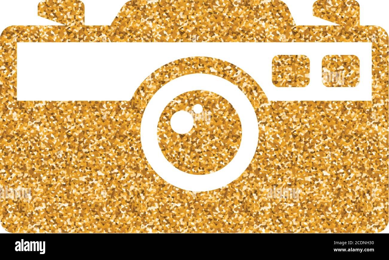 Range finder camera icon in gold glitter texture. Sparkle luxury style ...