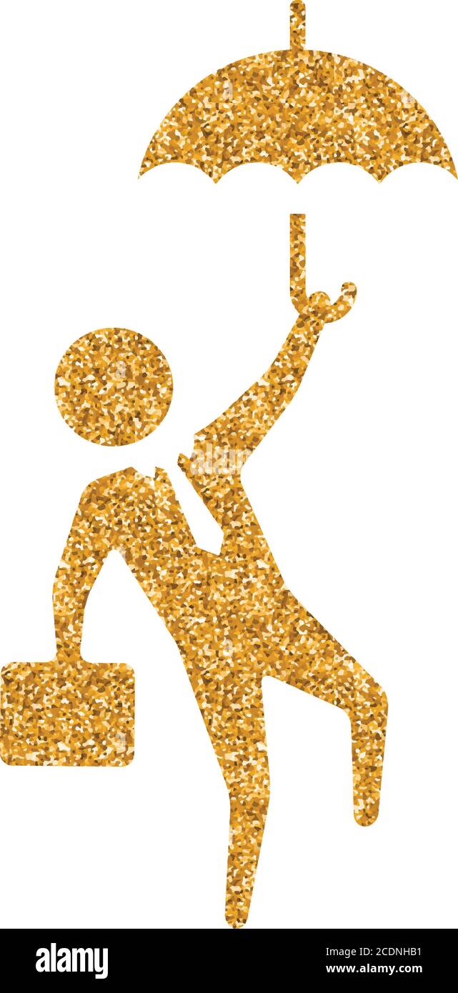 Businessman umbrella icon in gold glitter texture. Sparkle luxury style ...