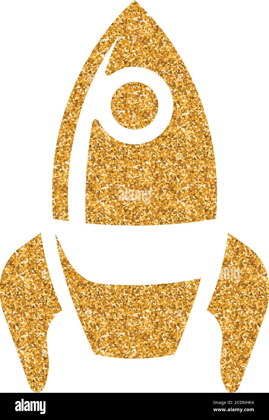 Rocket icon in gold glitter texture. Sparkle luxury style vector ...