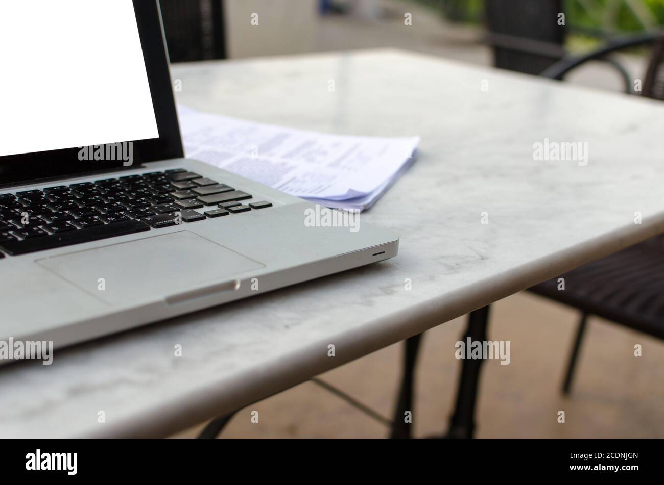 Computer on table Stock Photo