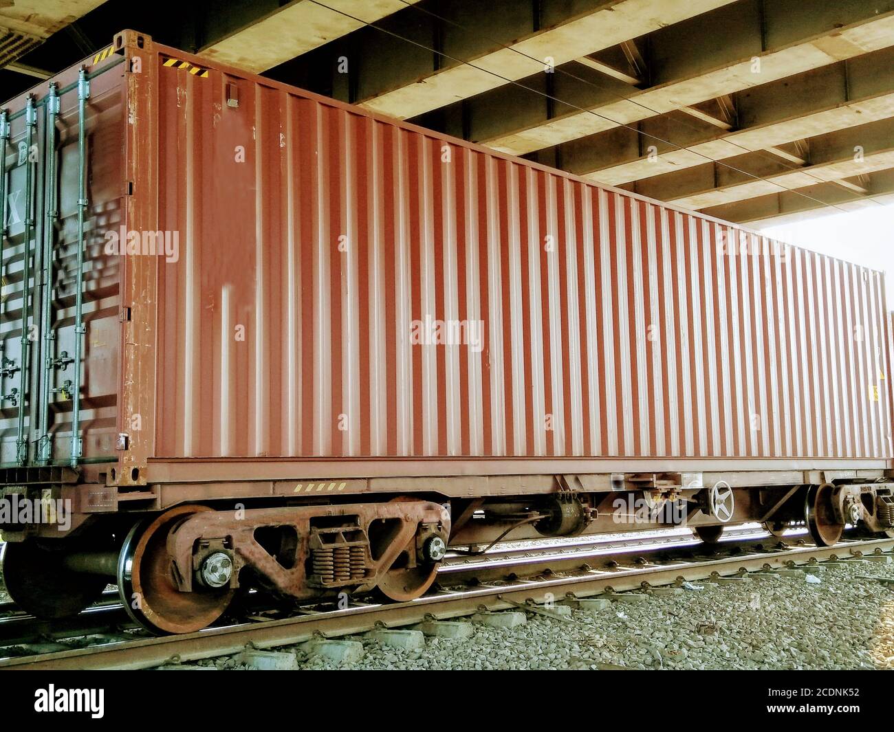 Containers loaded on train wagons on a railway Stock Photo Alamy