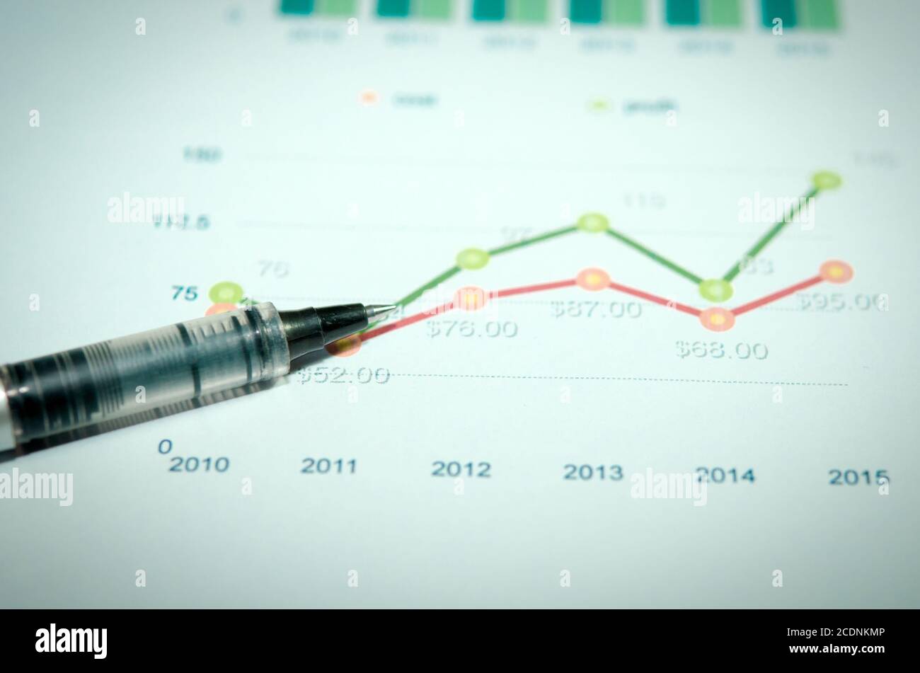 Graphs and pen Stock Photo