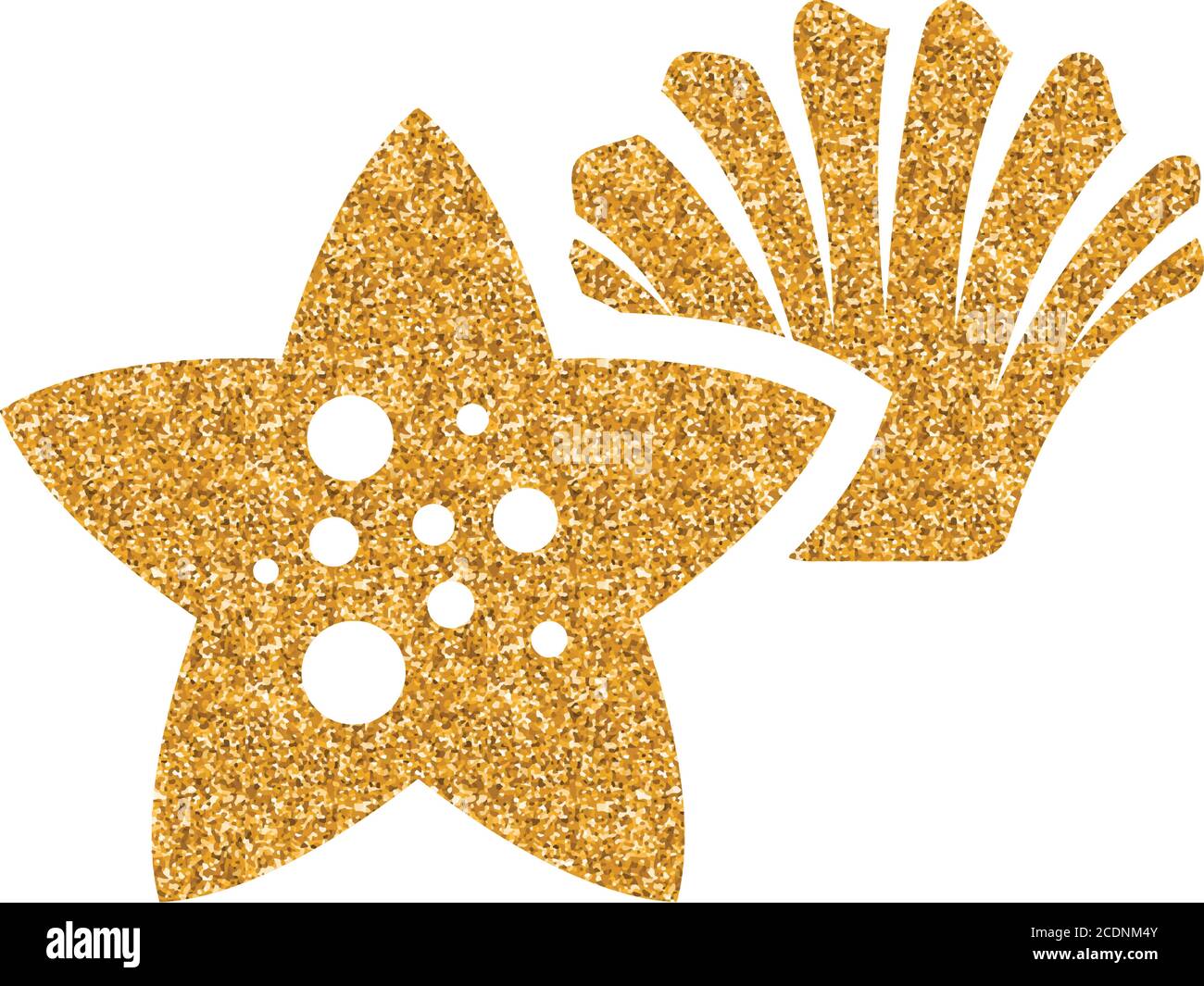 Star fish icon in gold glitter texture. Sparkle luxury style vector ...