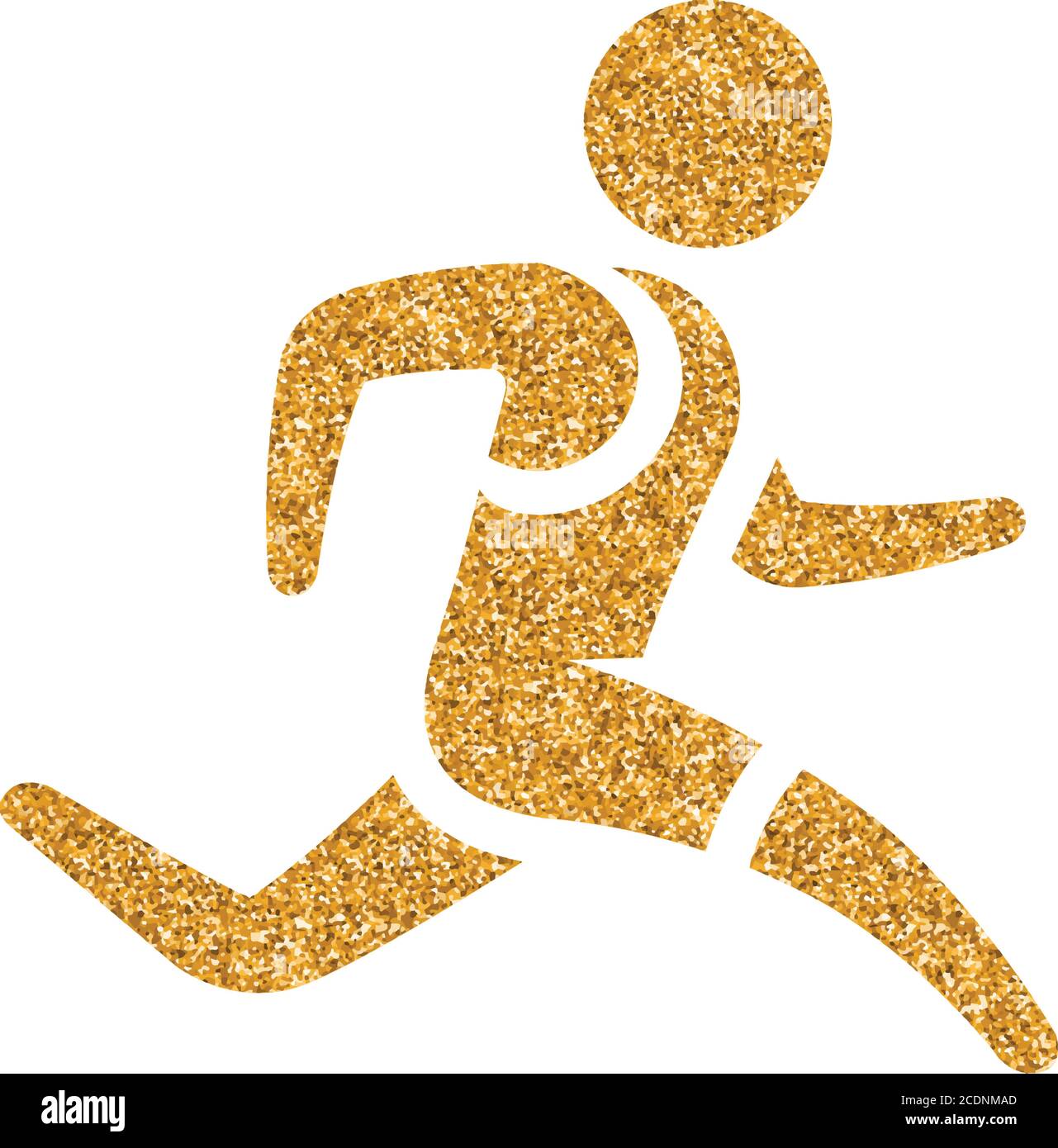 Running athlete icon in gold glitter texture. Sparkle luxury style vector illustration. Stock Vector