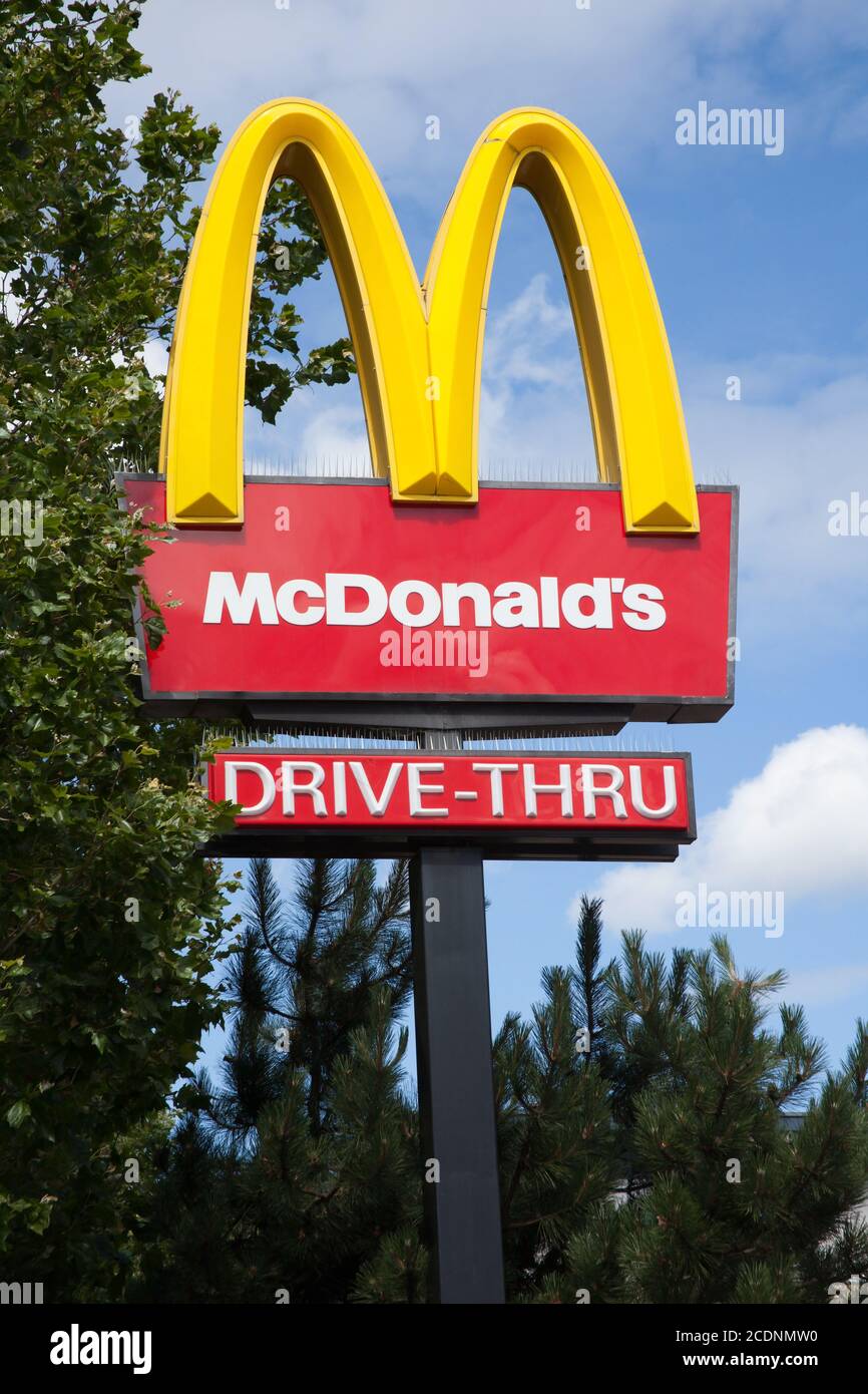 Southampton, Hampshire, UK 07 10 2020 The McDonald's Restaurant Drive thru sign in Southampton in the UK Stock Photo