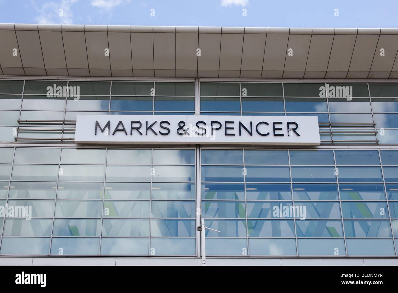 Southampton, Hampshire, UK 07 10 2020 The Marks and Spencer sign on a large glass front in Southampton, UK Stock Photo