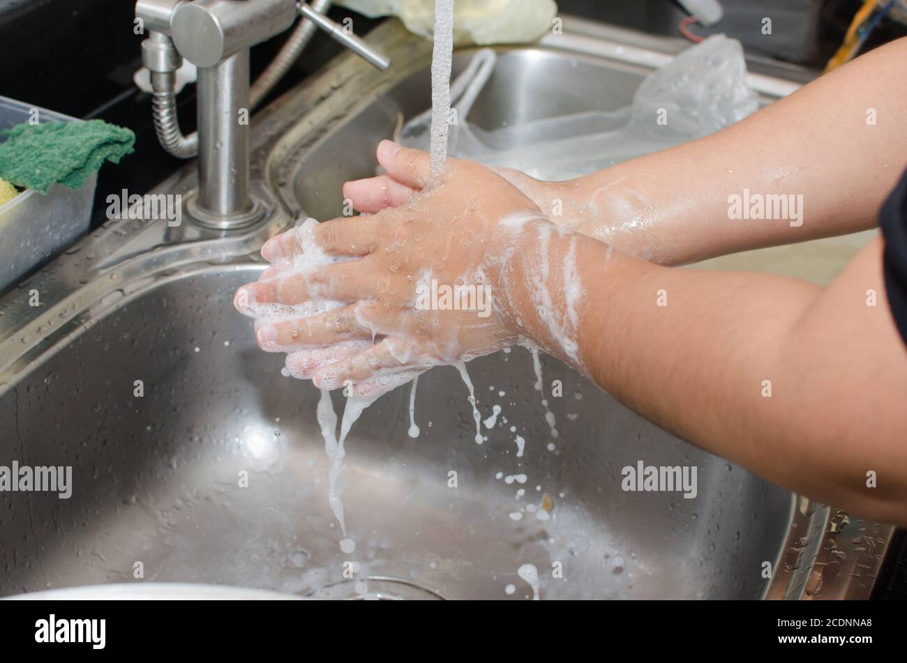 Wash hands with soap Stock Photo
