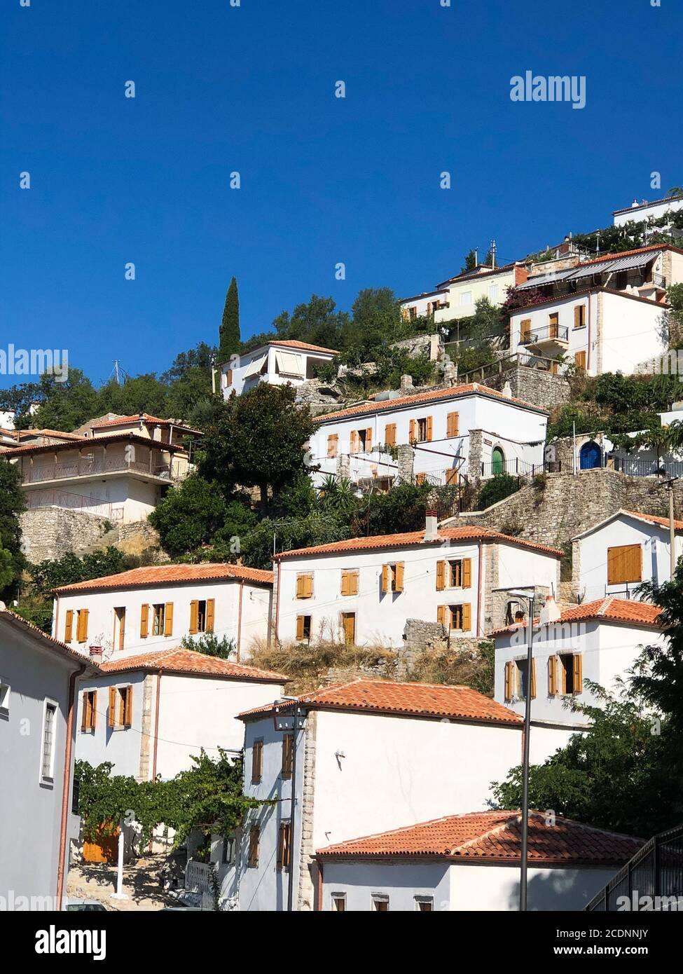 Beautiful village of Vuno in South Albania,Balkans. Stock Photo