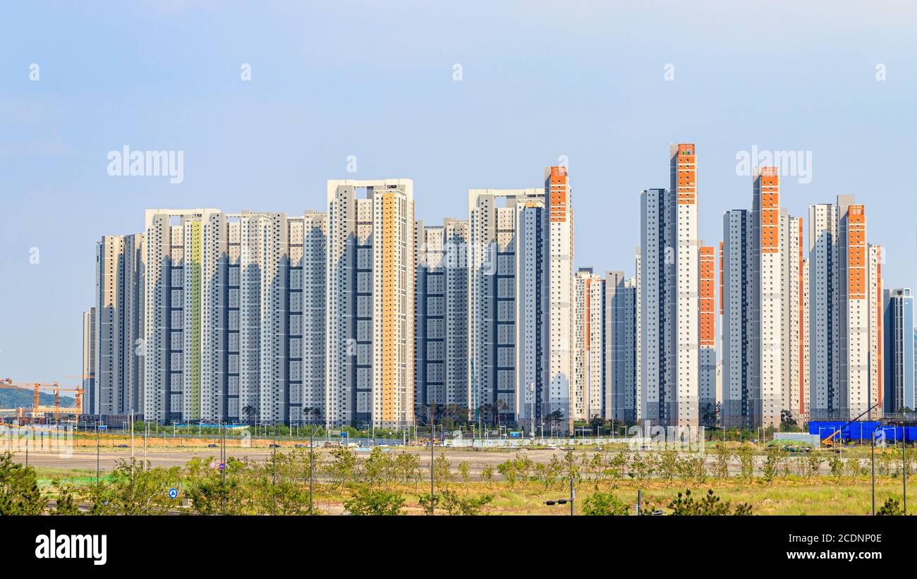 Incheon Songdo, Korea, 19 June  2020 - Incheon Songdo International City Landscape. Apartment and building scenery. Stock Photo