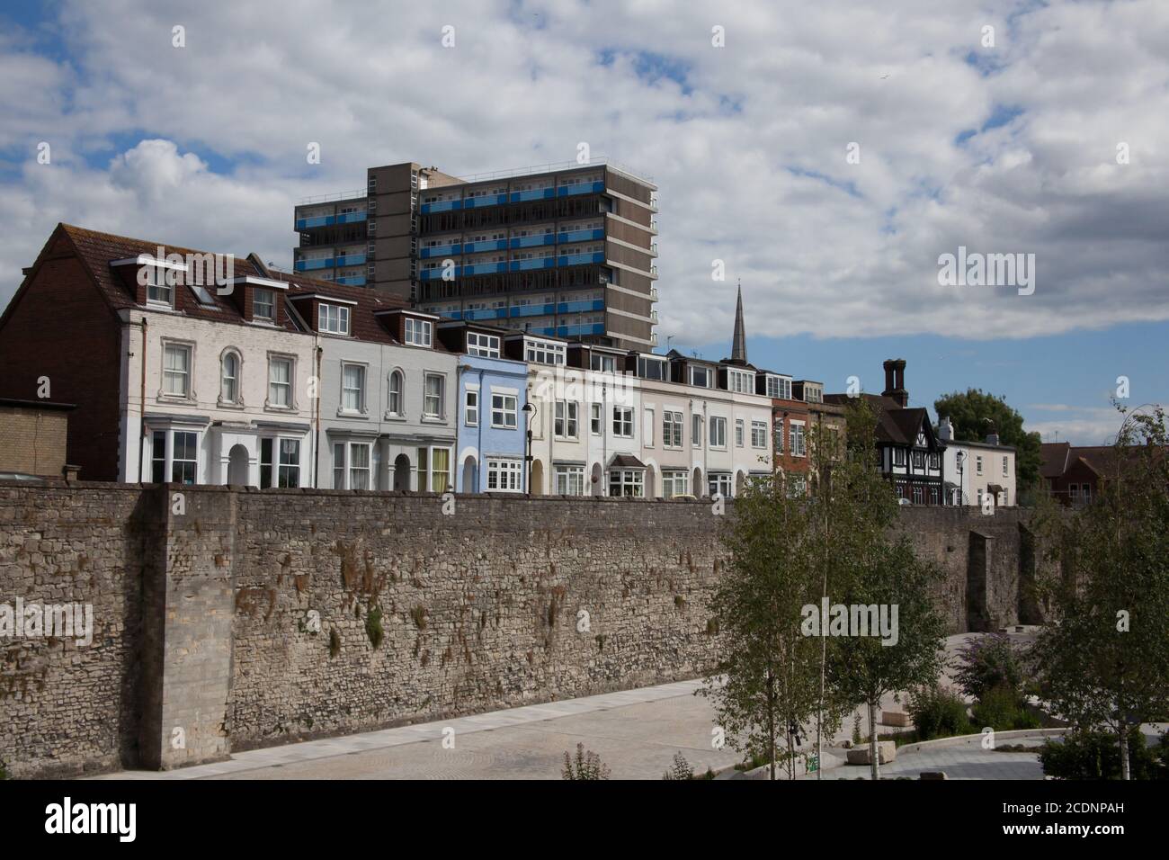 Houses on the Town Wall at West Quay in Southampton, Hampshire in the UK, taken on the 10th July 2020 Stock Photo