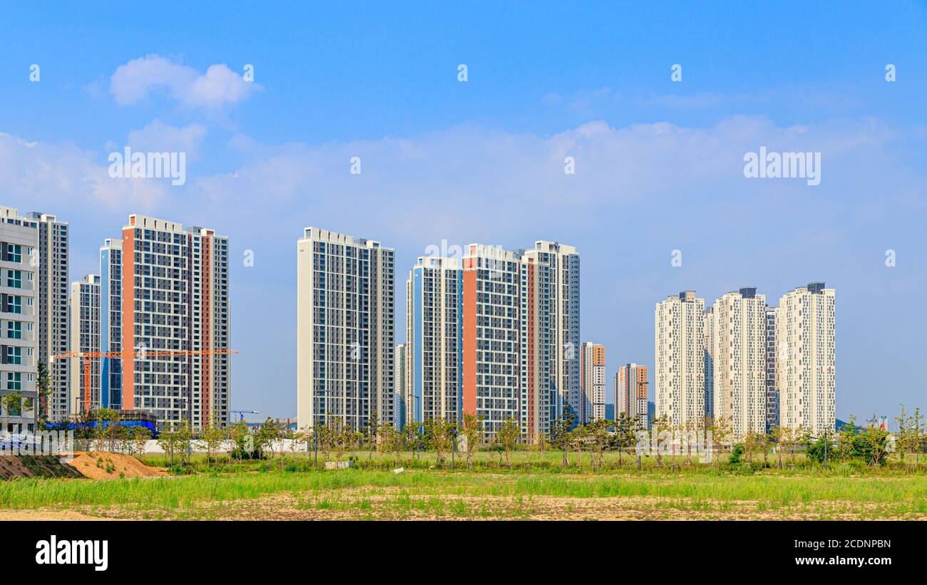Incheon Songdo, Korea, 19 June  2020 - Incheon Songdo International City Landscape. Apartment and building scenery. Stock Photo