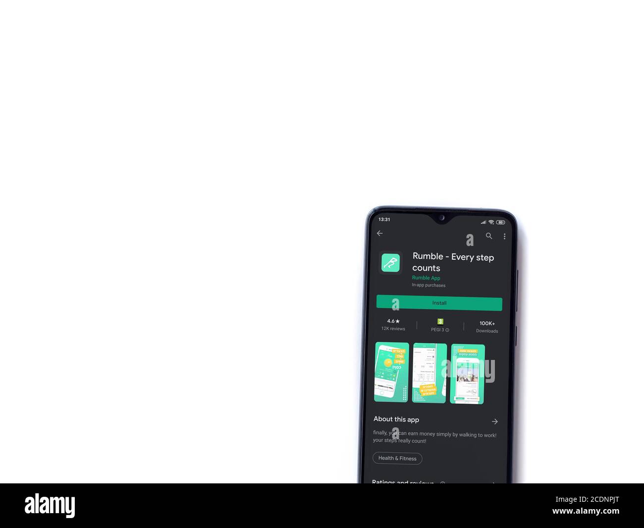 Lod, Israel July 8, 2020 Rumble app play store page on the display