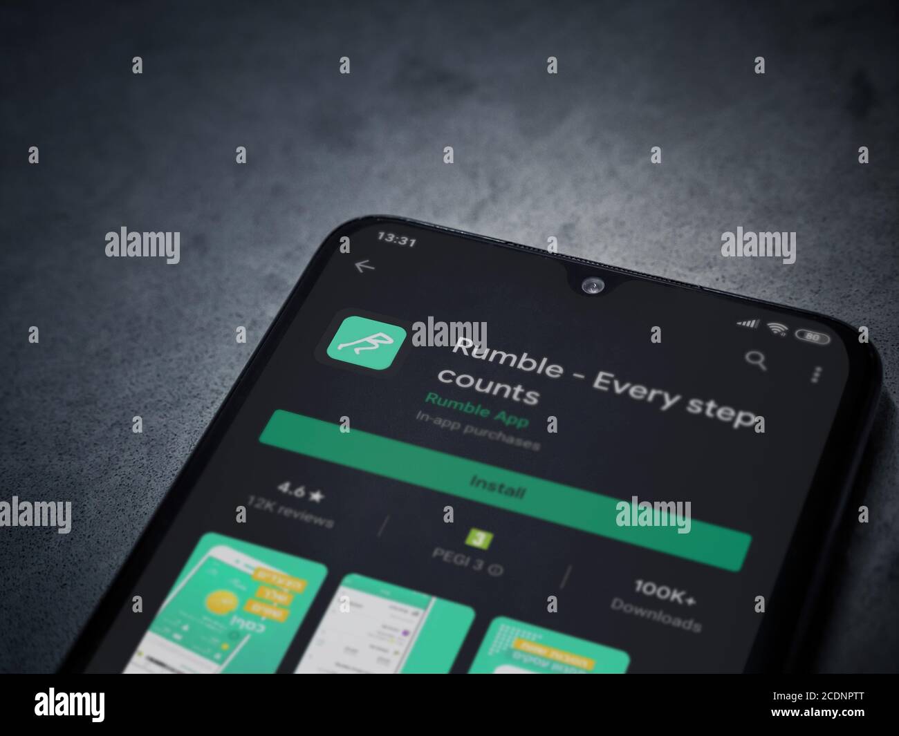 Lod, Israel July 8, 2020 Rumble app play store page on the display