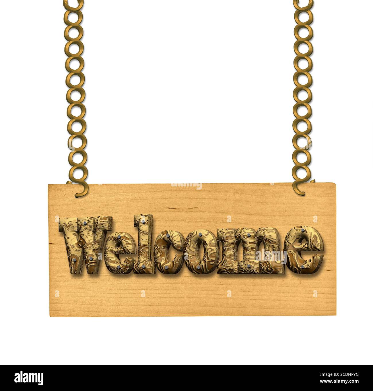 Wooden sign on the chains Stock Photo
