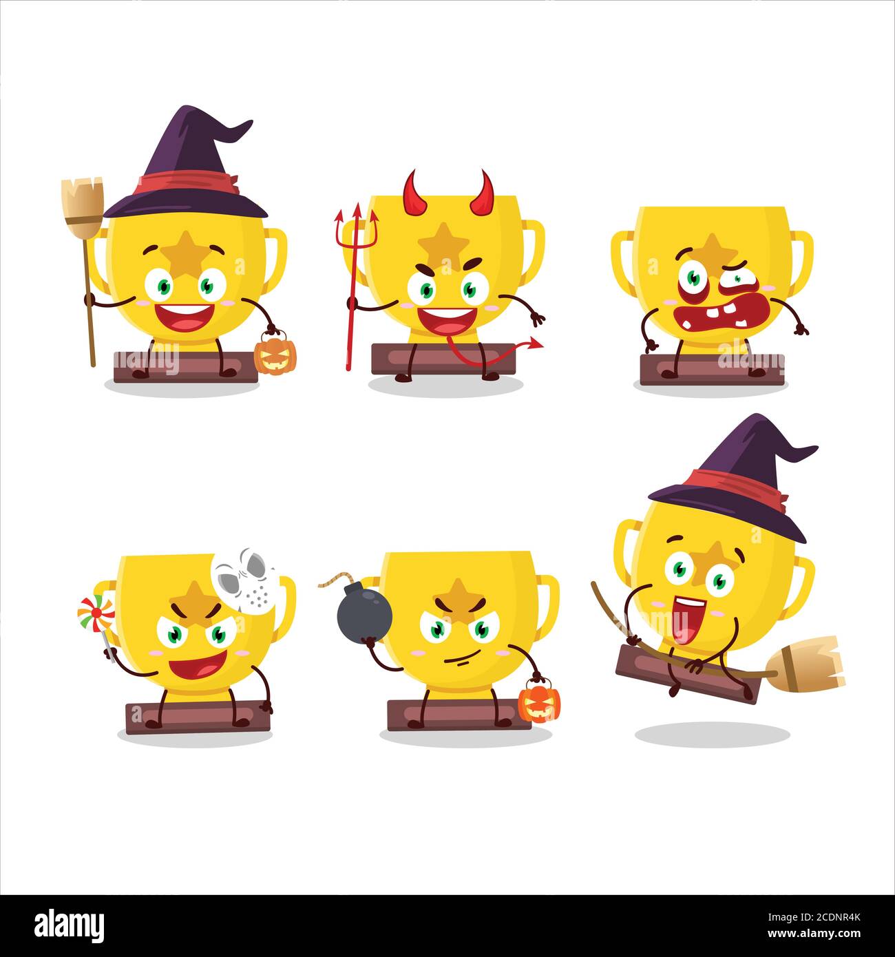 Halloween expression emoticons with cartoon character of gold trophy ...