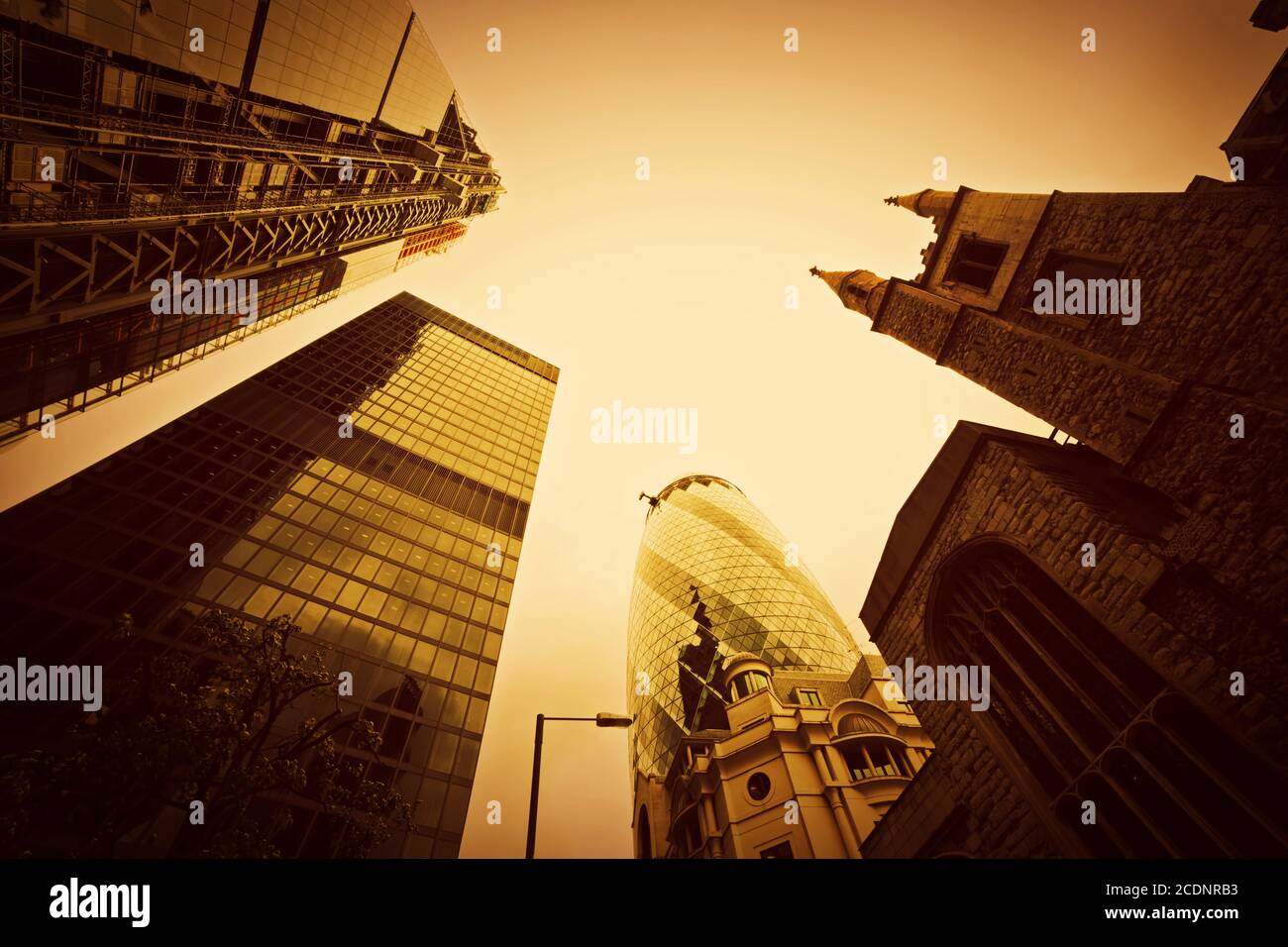 Business architecture, skyscrapers in London, the UK. Golden tint Stock Photo