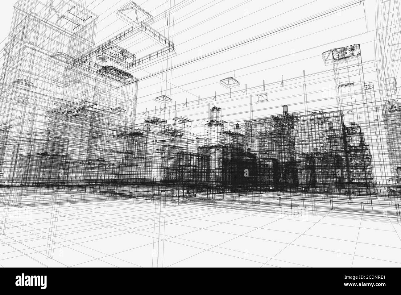 City buildings project, 3d wireframe print, urban plan. Architecture Stock Photo