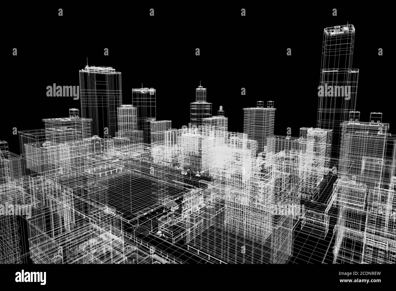 City buildings project, 3d wireframe print, urban plan. Architecture Stock Photo