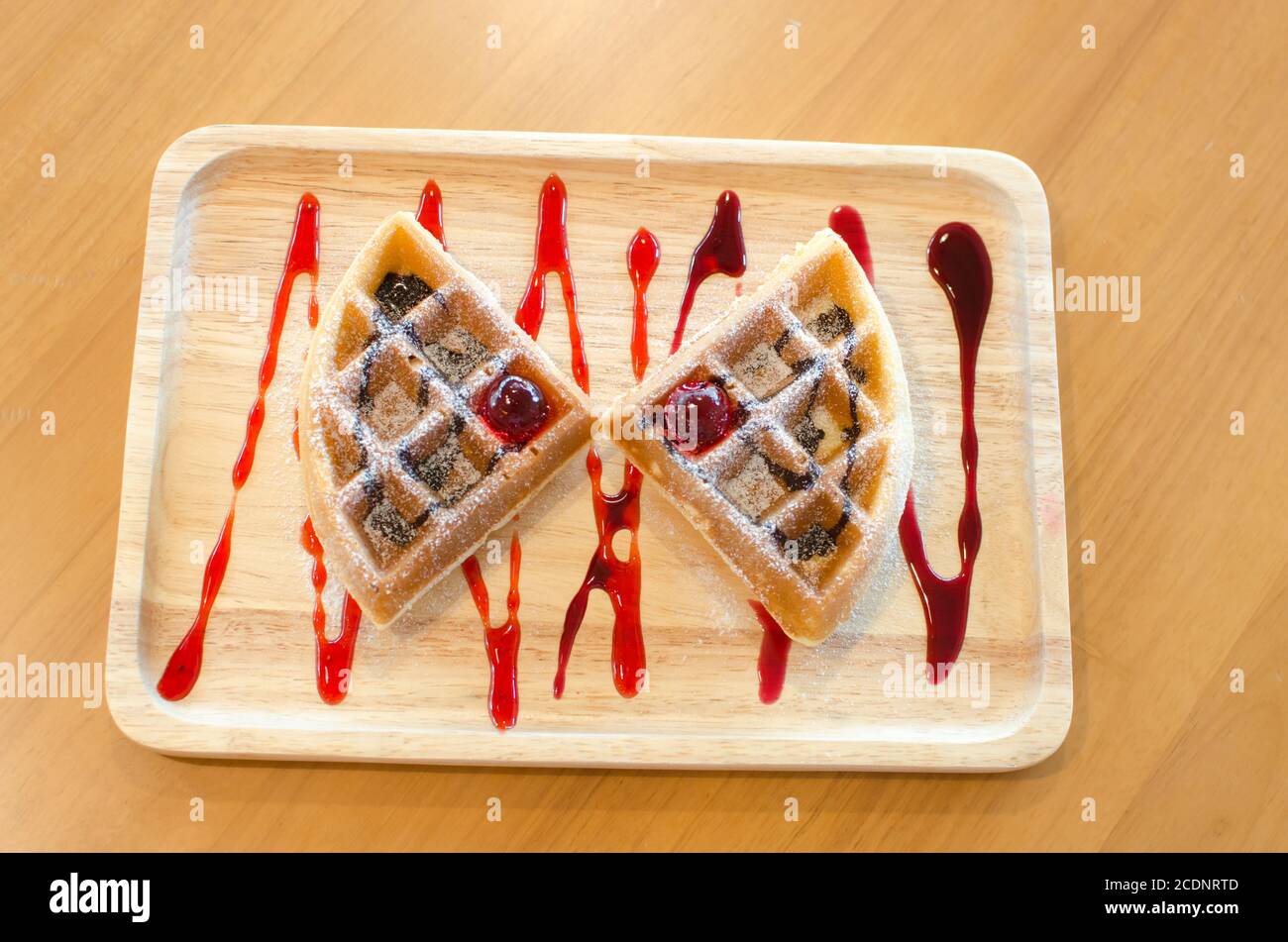 Waffles chocolate and strawberry Stock Photo