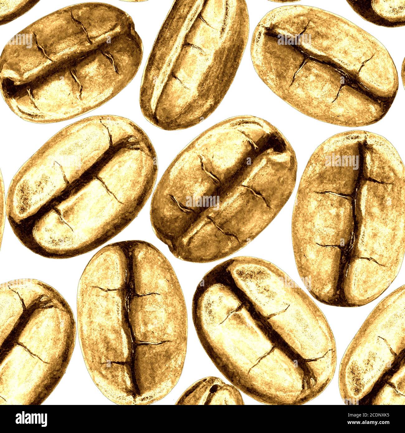Golden coffee beans seamless pattern on white background. Hand drawn ...