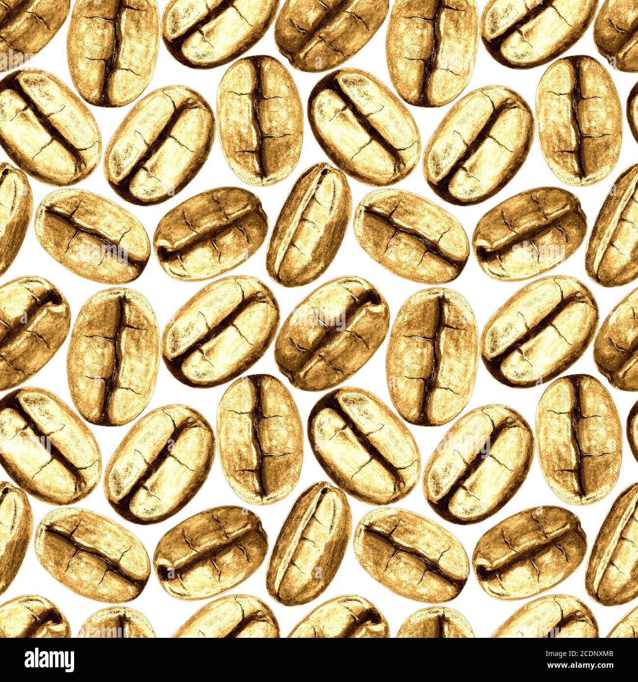Golden coffee beans seamless pattern on white background. Hand drawn ...