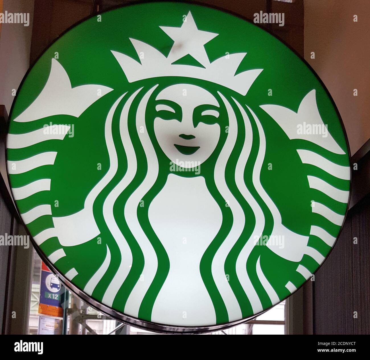 Starbucks coffee logo, New York City, United States Stock Photo