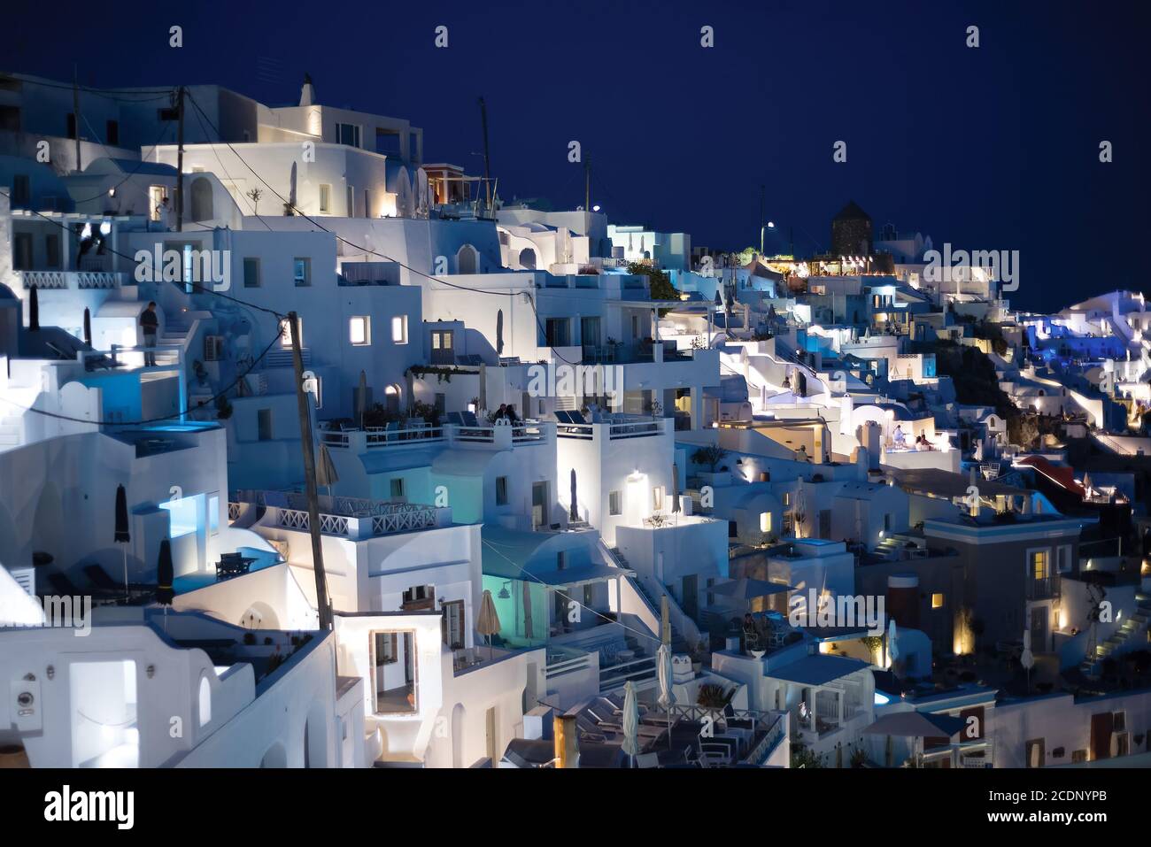 Thira town night view. Santorini Greece Stock Photo