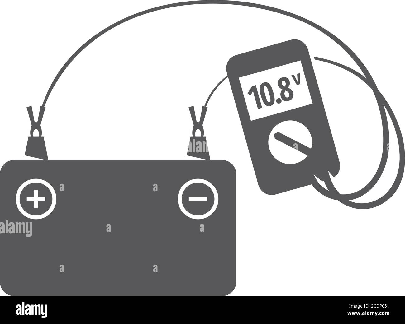 Car battery and multimeter icons in black and white. Automotive vehicle maintenance service. Vector illustrations. Stock Vector