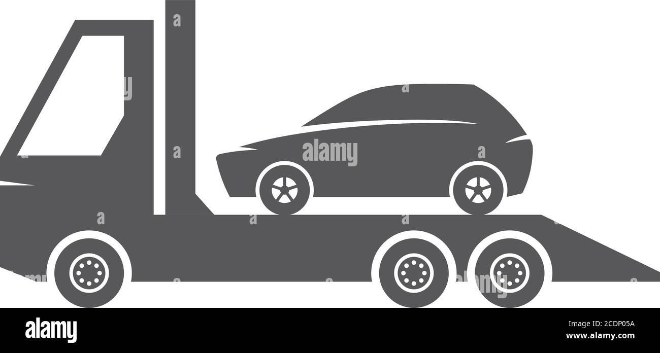 Car towing icons in black and white. Automotive vehicle maintenance ...