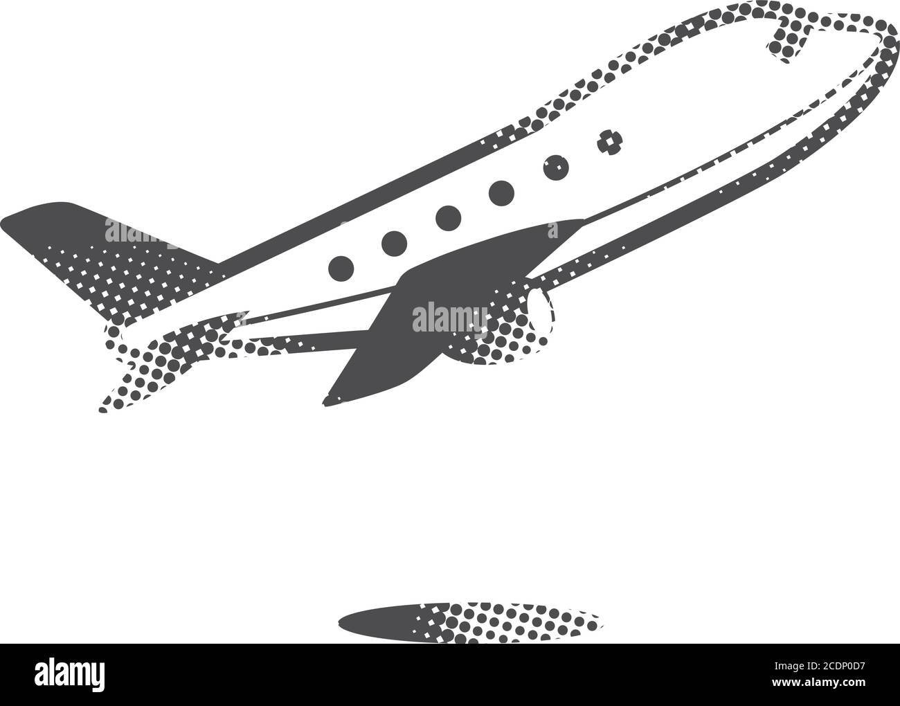 Airplane icon in halftone style. Black and white monochrome vector illustration. Stock Vector