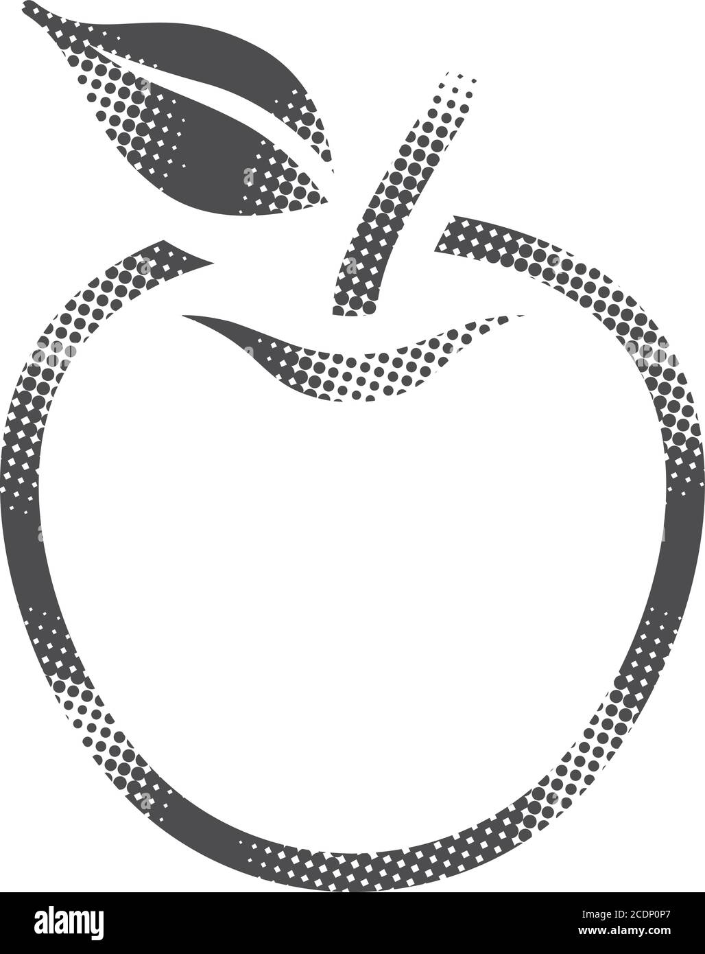 Apple icon in halftone style. Black and white monochrome vector illustration. Stock Vector