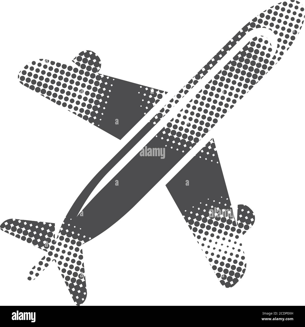 Airplane icon in halftone style. Black and white monochrome vector illustration. Stock Vector