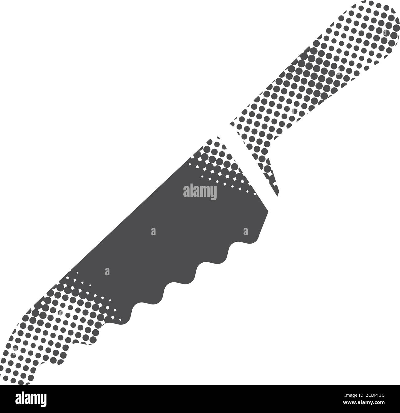 Bread knife icon in halftone style. Black and white monochrome vector