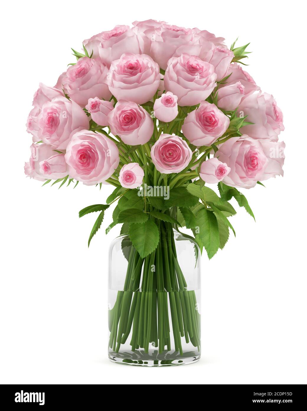 bouquet of pink roses in glass vase isolated on white background Stock ...