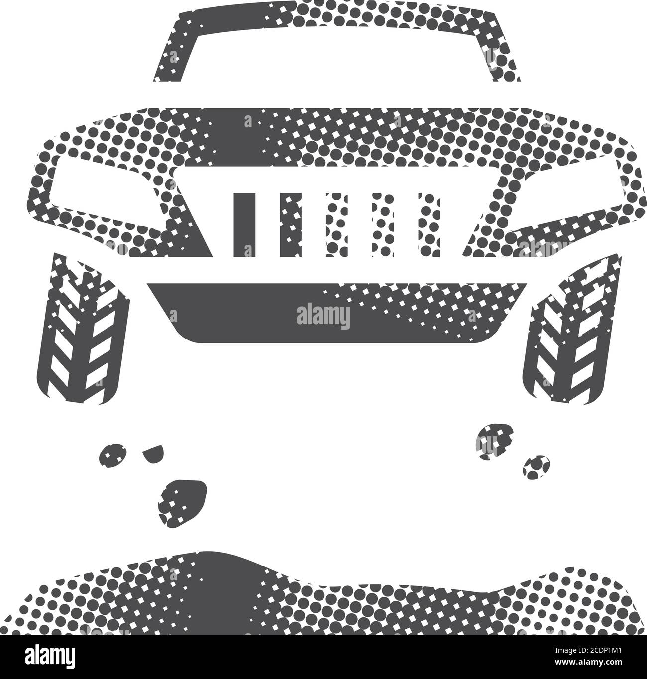 Rally car icon in halftone style. Black and white monochrome vector ...