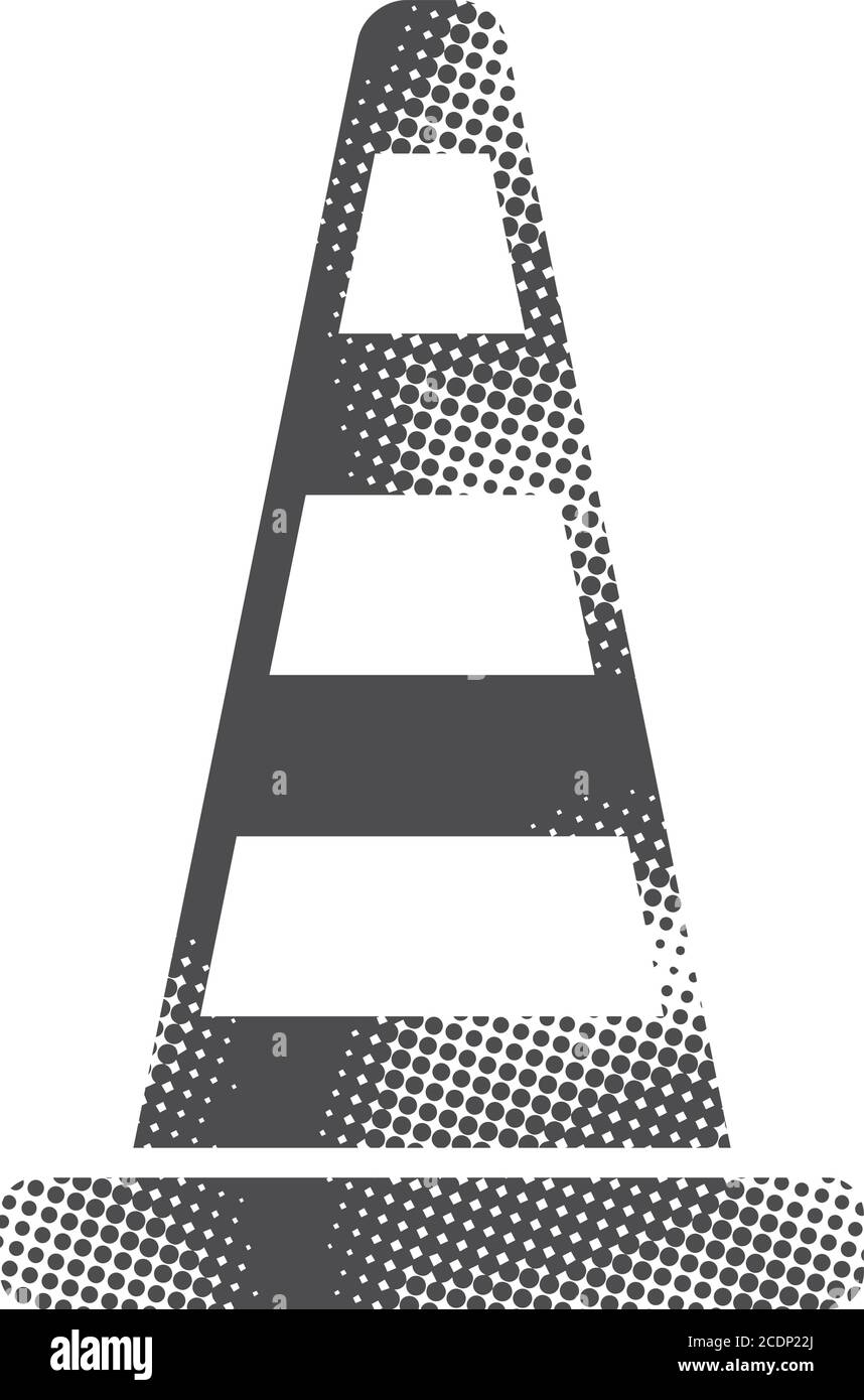 Traffic cone icon in halftone style. Black and white monochrome vector ...