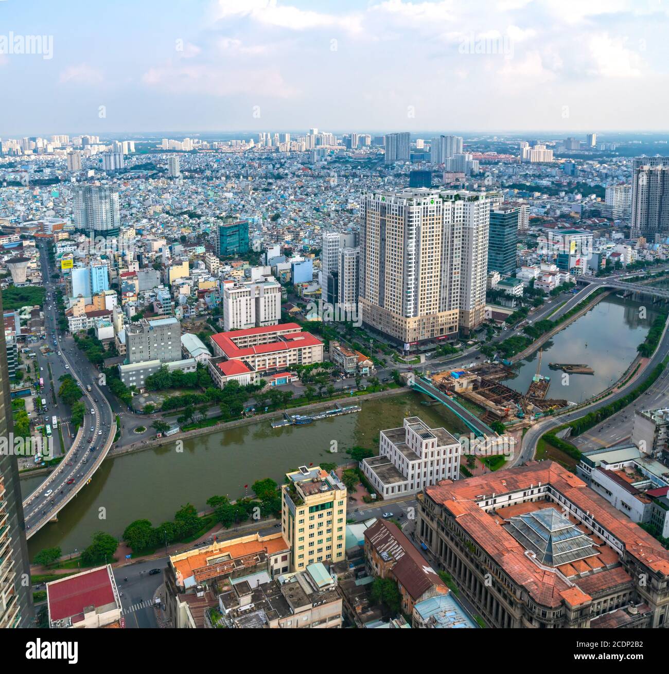 High view Saigon central skyline when afternoon down urban areas with