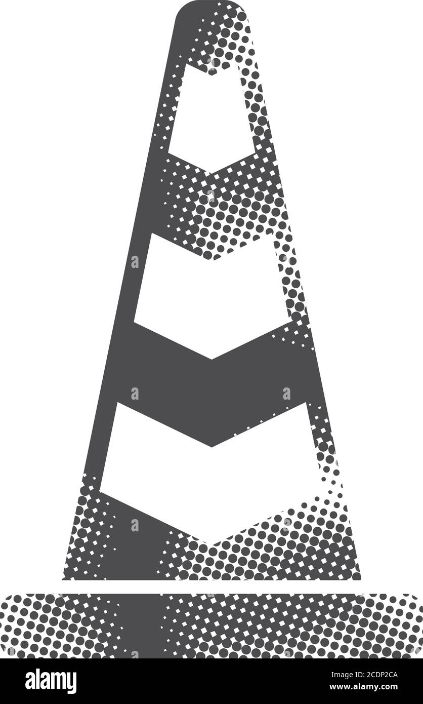 Traffic cone icon in halftone style. Black and white monochrome vector ...