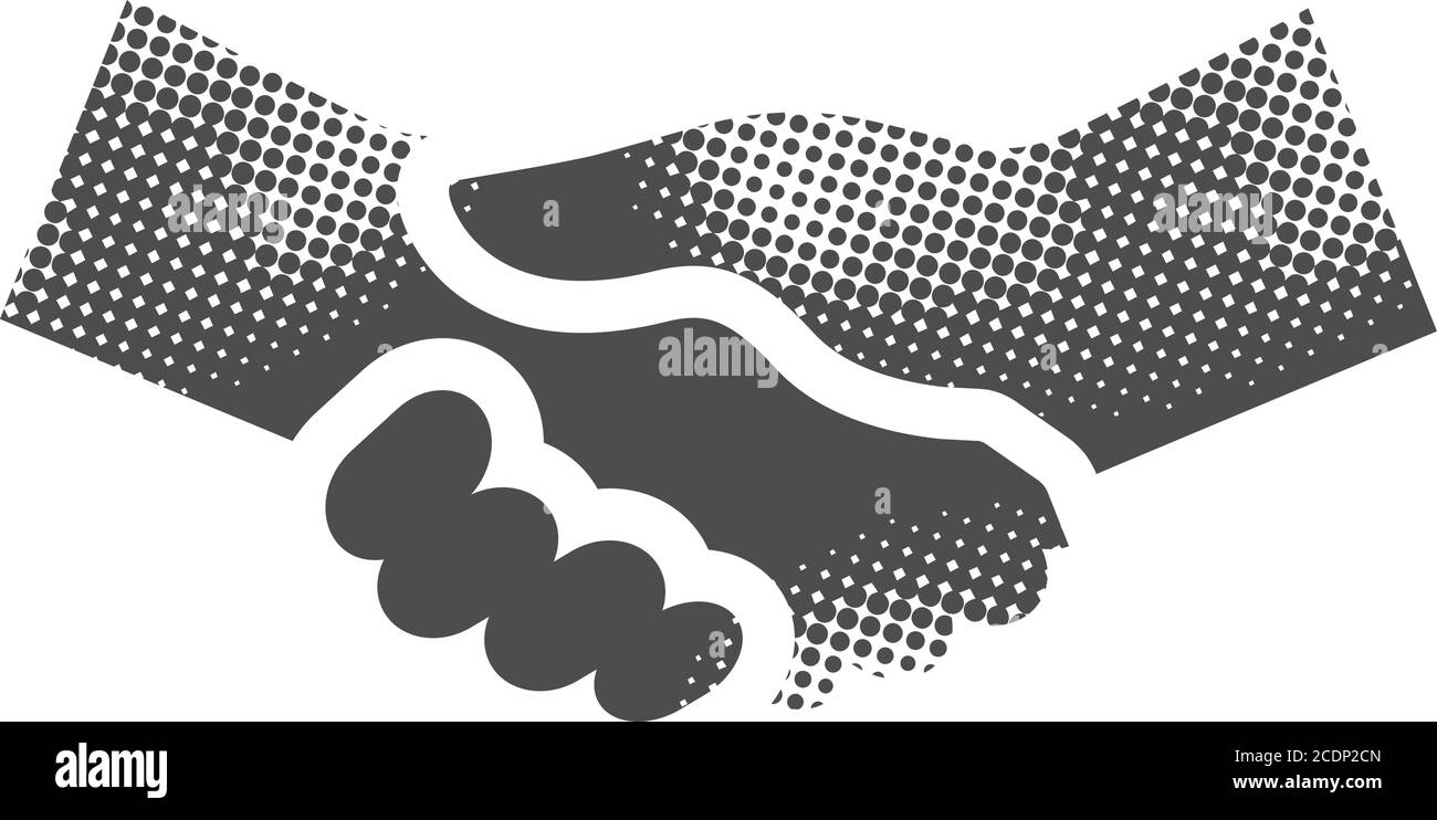 Handshake icon in halftone style. Black and white monochrome vector ...